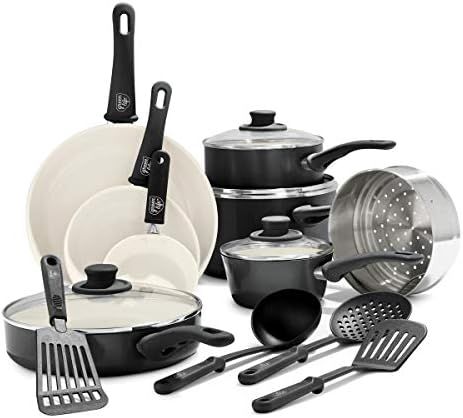 GreenLife Soft Grip Healthy Ceramic Nonstick, 16 Piece Cookware Pots and Pans Set, PFAS-Free, Dis... | Amazon (US)