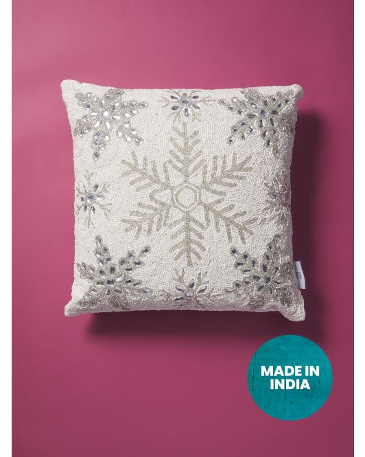 16x16 Beaded Snowflake Pillow | Seasonal Decor | HomeGoods | HomeGoods