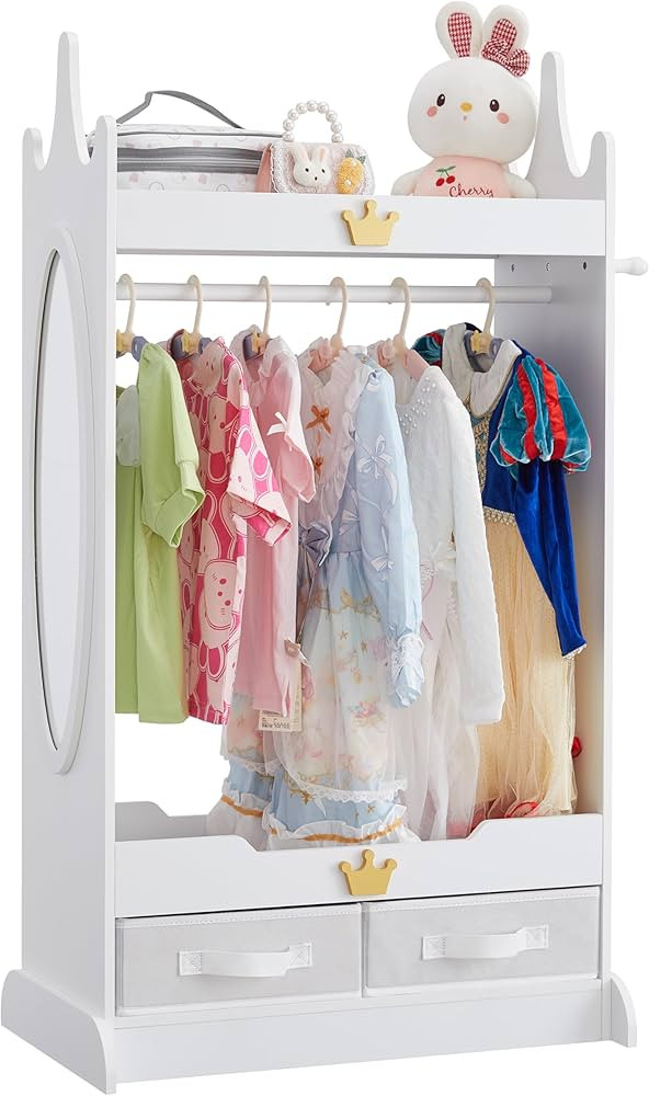 Kids Dress Up Storage with Mirror, Kids Armoire with Non-Woven Drawers, Open Costume Closet with ... | Amazon (US)