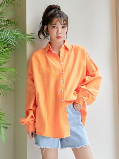 DAZY Solid Drop Shoulder Oversized Blouse | SHEIN