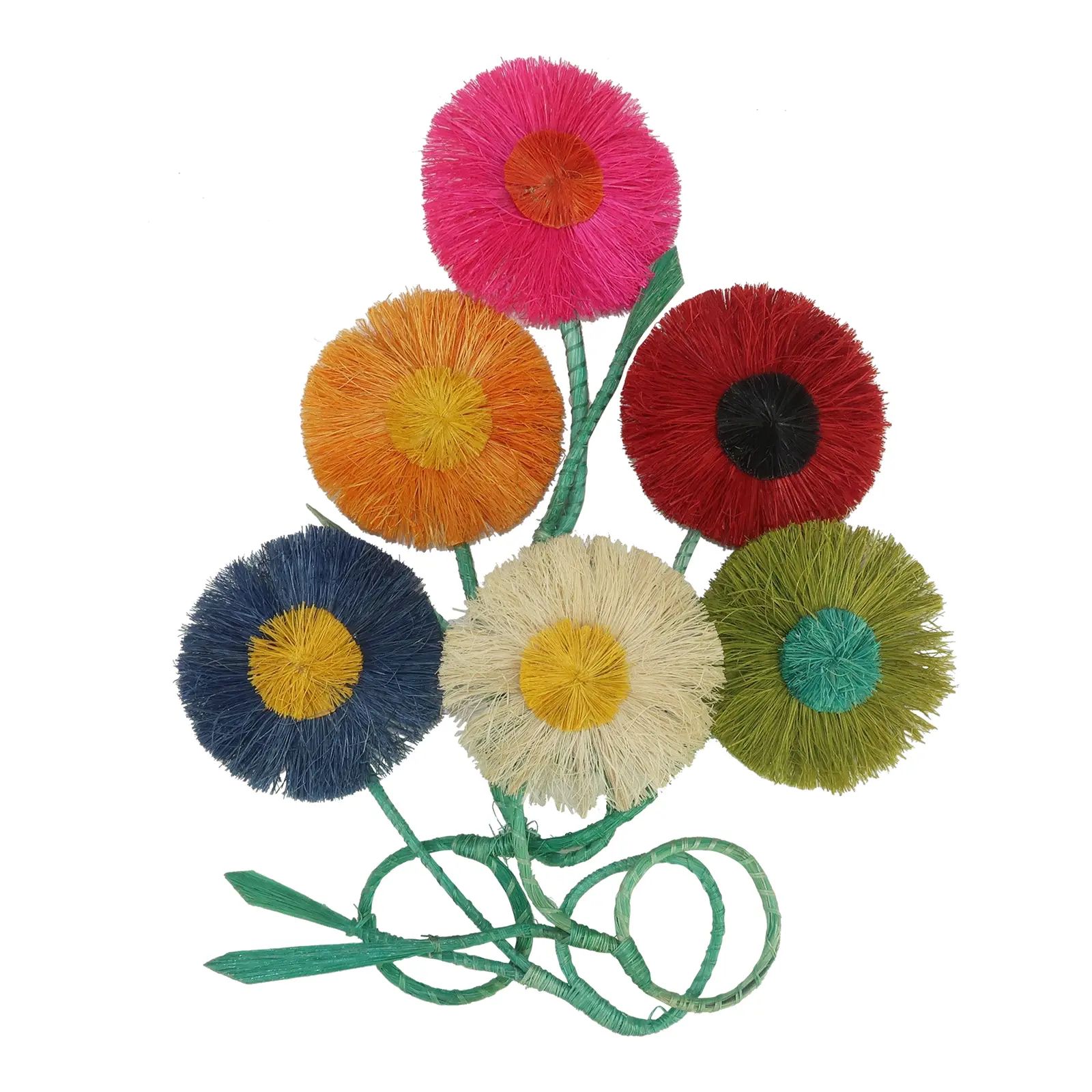 1960's Raffia Flower Napkin Rings, Set of 6 | Chairish
