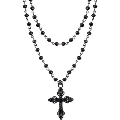 Gothic Cross Choker Necklace - Black Layered Bead Necklace, Emo Grunge Gift for Women | Target