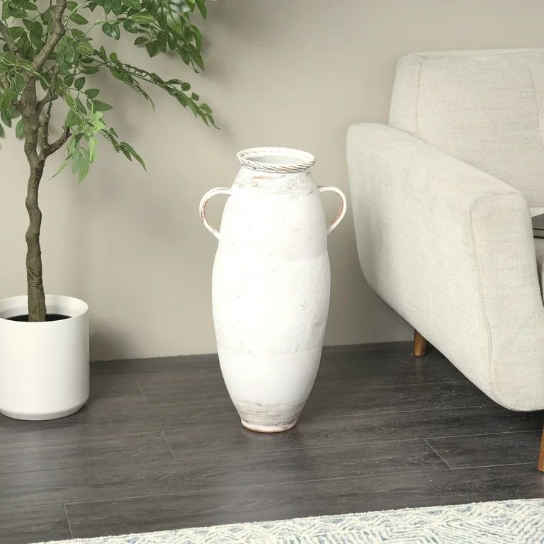 DecMode 24" White Metal Vase with Antique Distressing and Terracotta Accents | Walmart (US)