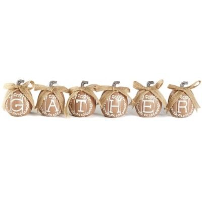 Lakeside Harvest Carved Look "Gather" Word Ceramic Pumpkin Decoration - Set of 6 | Target