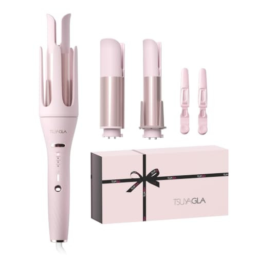 3 in 1 Automatic Curling Iron, Hair Curlers with 3 Curling Barrels (1" - 1.25" - 1.5"), Rotating Curling Iron with 3 Temp, 2-Way Rotation, 10S Fast Heating, Anti-Scald, Dual Voltage, Pink | Amazon (US)