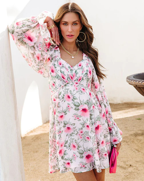 Shower Me In Florals Smocked Mini Dress | VICI