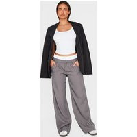 Grey Premium Woven Double Waistband Tailored Pants | PrettyLittleThing US