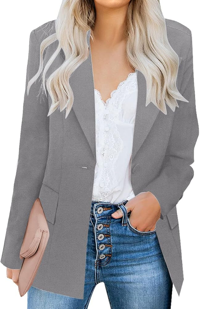 luvamia Women's Casual Long Sleeve Lapel Button Slim Work Office Blazer Jacket | Amazon (US)