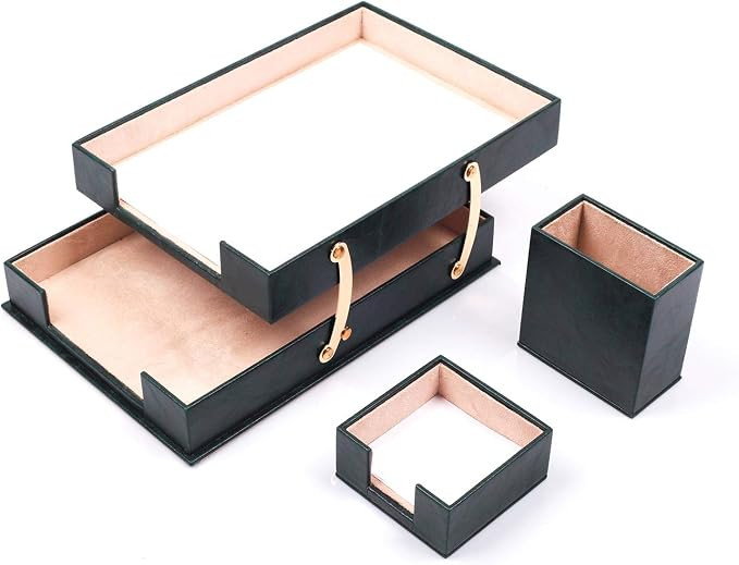 MOOGCO Bonded Set Luxury Leather Desk Pad & Desk Organization Essentials Desk Organizer Leather D... | Amazon (US)