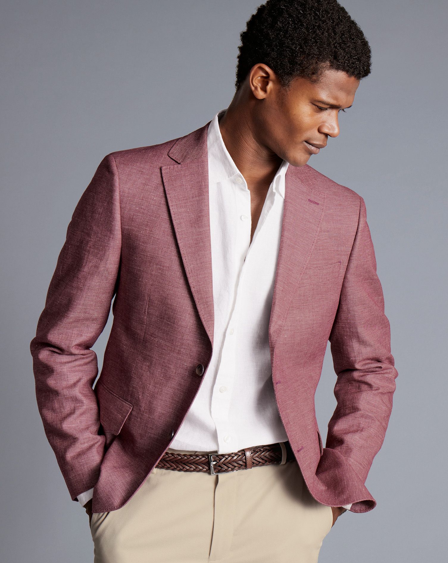 Linen Cotton Jacket - Wine Red | Charles Tyrwhitt