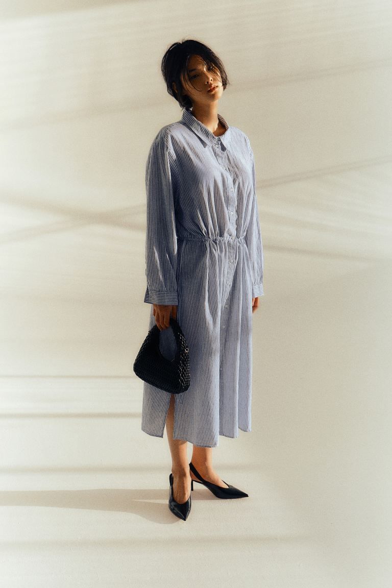 Linen-blend Shirt Dress - Blue/striped - Ladies | H&M US | H&M (US + CA)