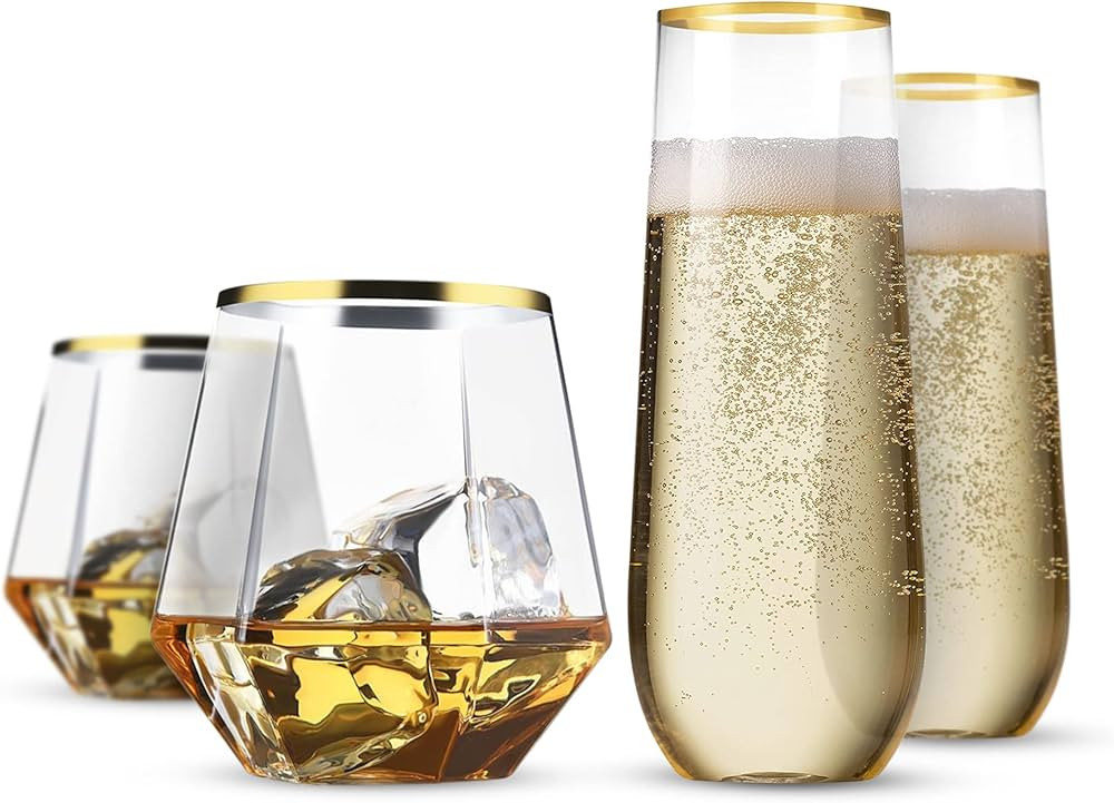Angar By C. S 24Pcs Bundle, Premium Quality, Unbreakable Gold Rimmed, Stemless Plastic Champagne ... | Amazon (US)