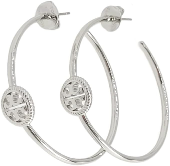 Tory Burch 137720 Rope Logo Silver Tone Women's Hoops Earrings | Amazon (US)
