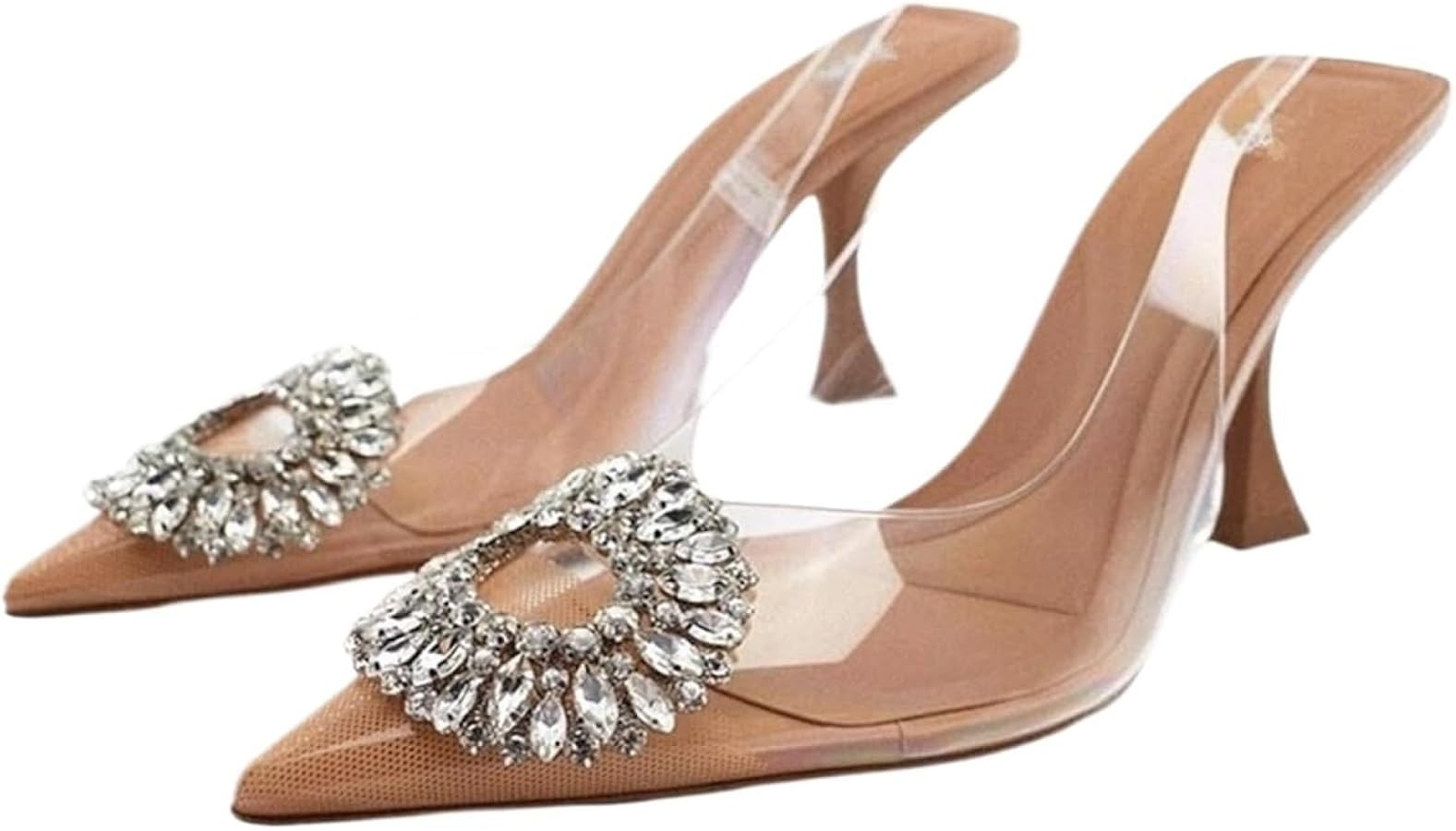 High Heels Women's Clear Toe Rhinestone Buckle Stiletto Sandals Elegant High Heels for Spring | Amazon (US)
