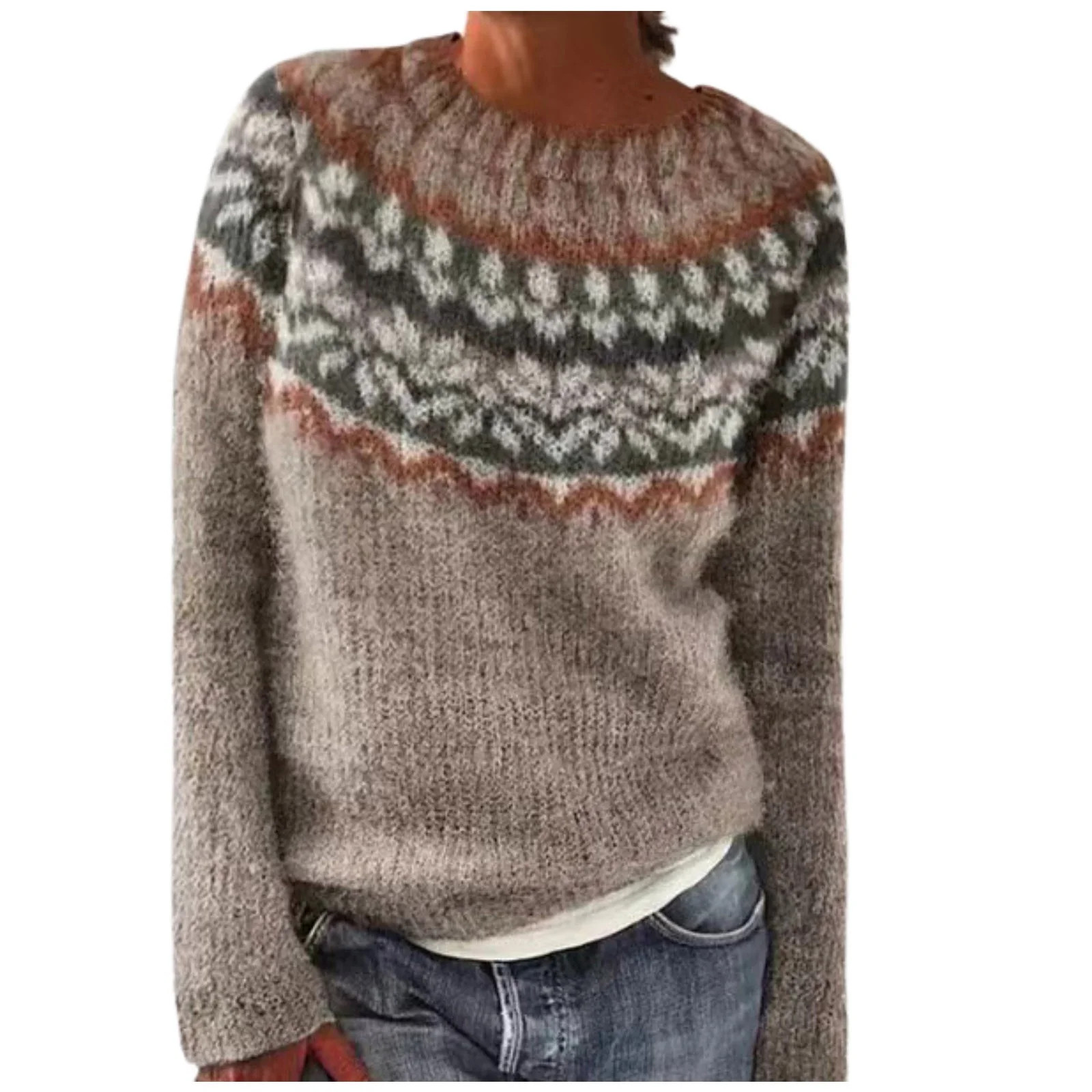 Womens Sweaters,Winter Fall Casual Loose Long Sleeve Women's Knitted Fair Isle Print Retro Sweate... | Walmart (US)