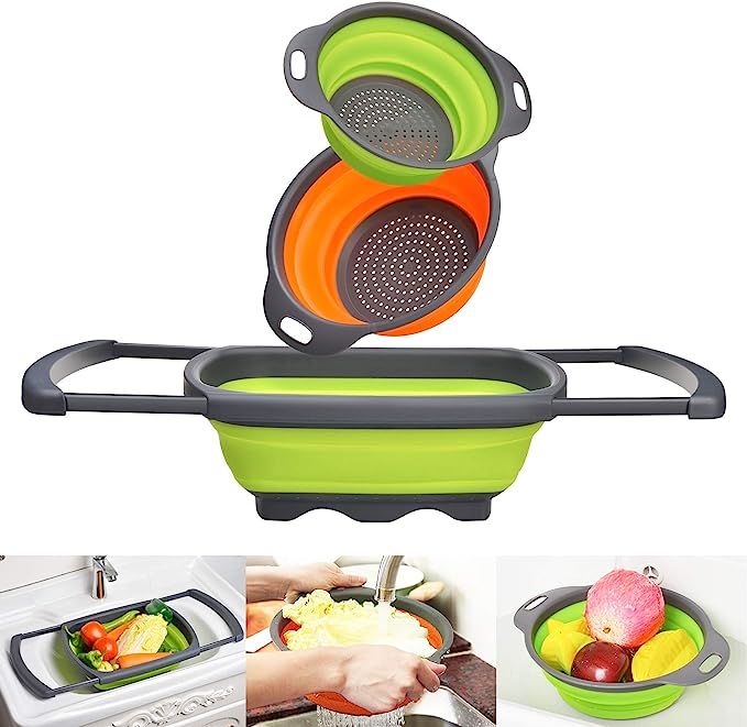 Goodking 3 Pack Collapsible Colander Set, Over the Sink Food Colanders Strainers with Extendable ... | Amazon (US)