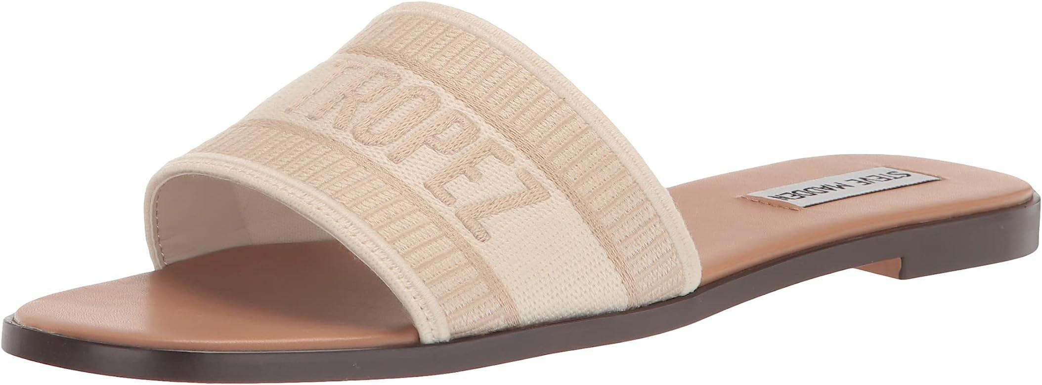 Steve Madden Knox Gold Rhinestone Woven Strap Slip On Open Round Toe Flat Sandal | Amazon (US)