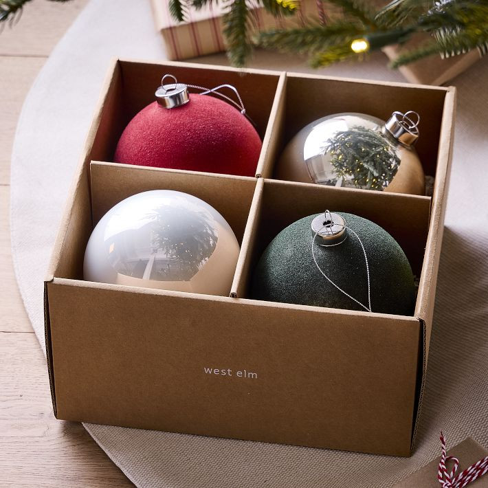 Festive Glass Ball Ornaments (Set of 4) | West Elm (US)