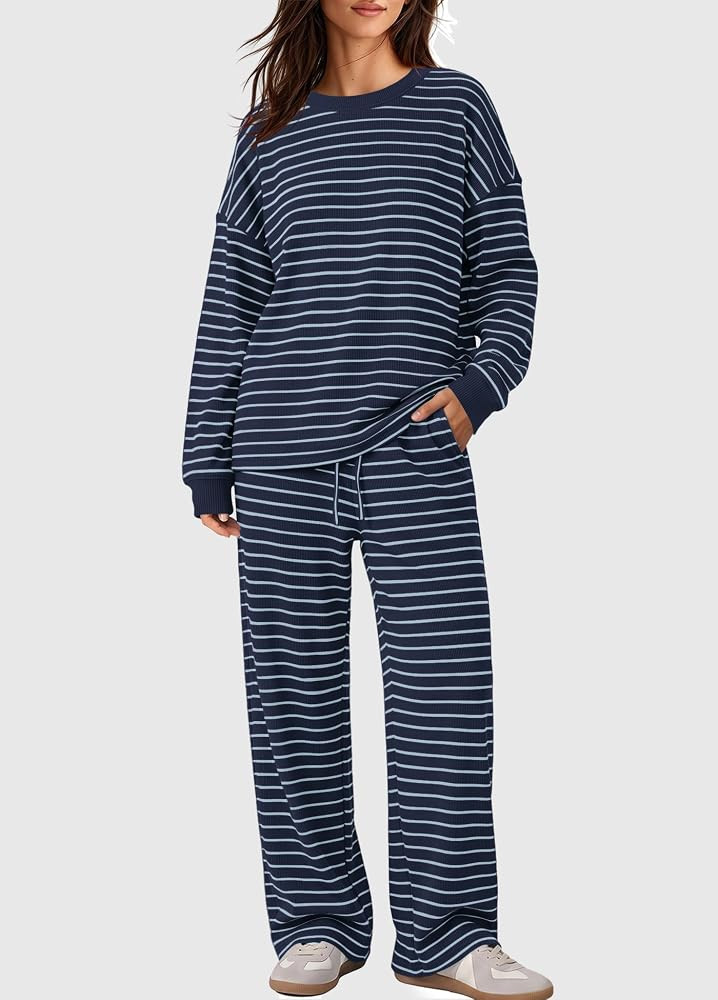 SENSERISE Womens Striped Lounge Set 2 Piece Outfit | Amazon (US)
