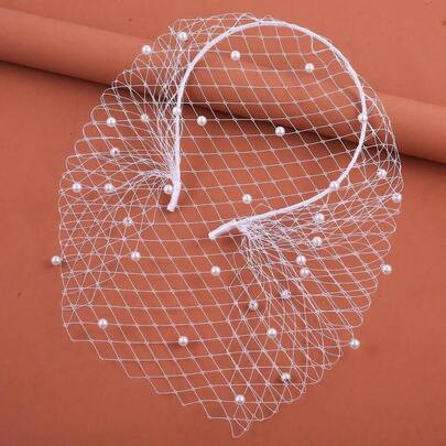 1pc Handmade Pearl Birdcage Veil Headband, Bridal Hair Accessories For Wedding, Prom, Party,Summer,Beach,Festival,Elegant | SHEIN