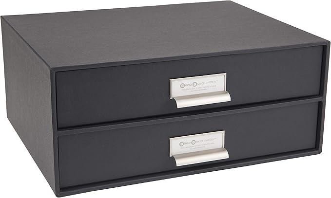 Bigso Birger 2-Drawer Fiberboard Label Frame Document Letter Box, 5.7 x 13 x 9.8 in, Dark Grey | Amazon (US)