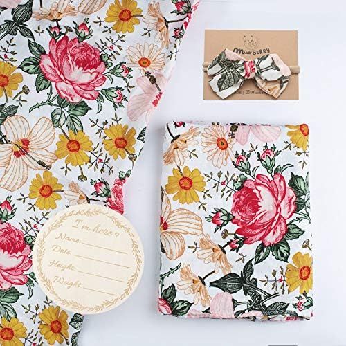 Bamboo Cotton Muslin Floral Swaddle Blankets Girl with Headband| Hospital Newborn Baby Receiving ... | Amazon (US)