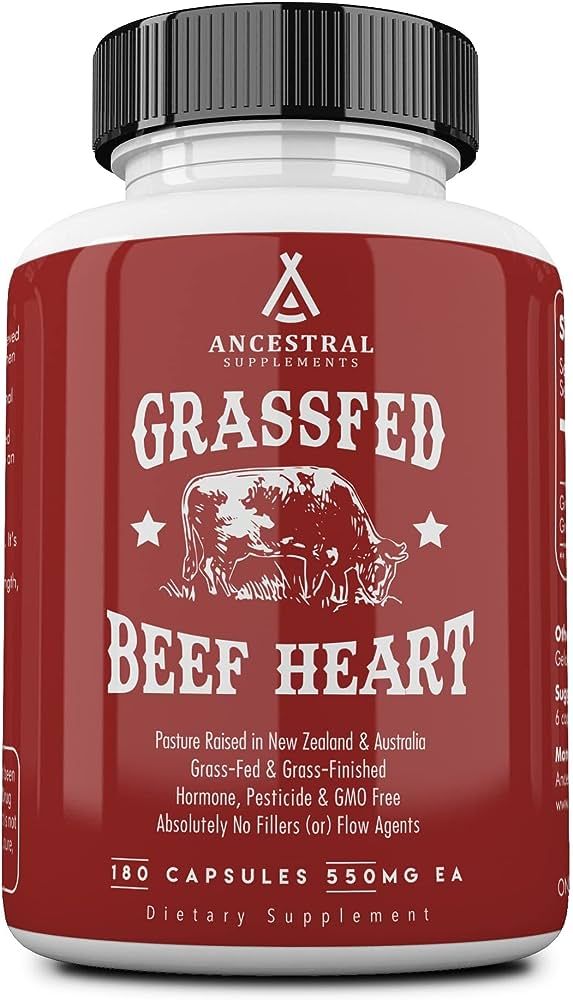 Ancestral Supplements Grass Fed Beef Heart Supplement, 3300mg, CoQ10 Supplement with Grass Fed Be... | Amazon (US)