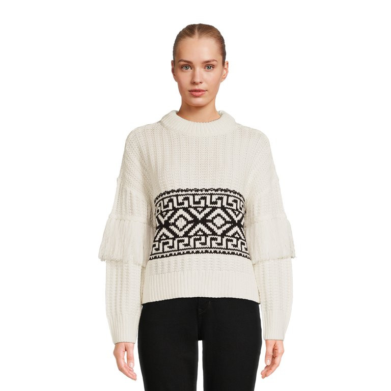 RD Style Women's Fringe Sleeve Crewneck Sweater, Midweight, Sizes S-3XL | Walmart (US)