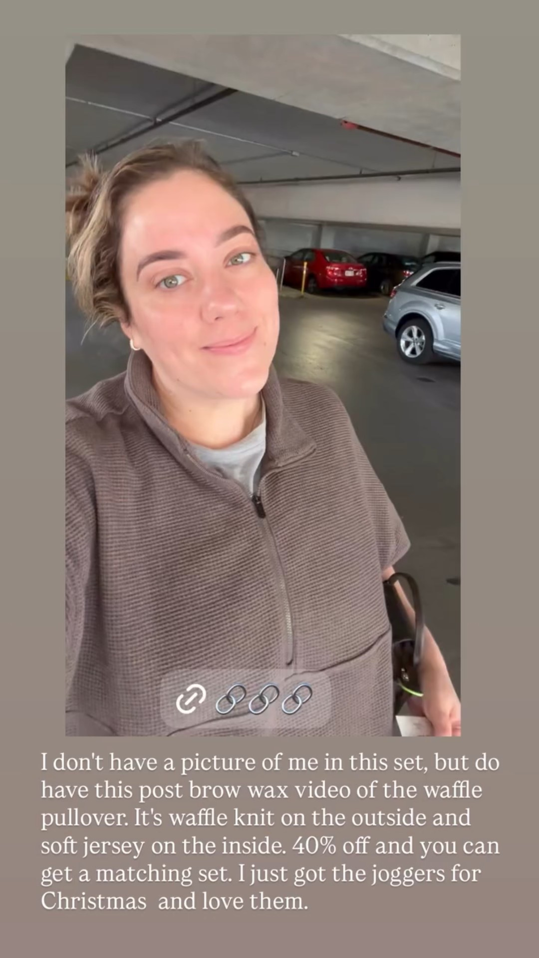 I don't have a picture of me in this set, but do have this post brow wax video of the waffle pullover. It's waffle knit on the outside and soft jersey on the inside. 40% off and you can get a matching set. I just got the joggers for Christmas  and love them.

#LTKPlusSize #LTKActive #LTKTravel