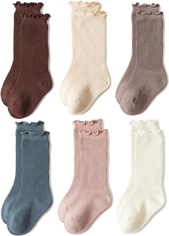 EPEIUS Baby Knee High Socks Baby Girls Socks Cotton Knee Socks Ruffled Socks Tube Uniform Stockin... | Amazon (US)