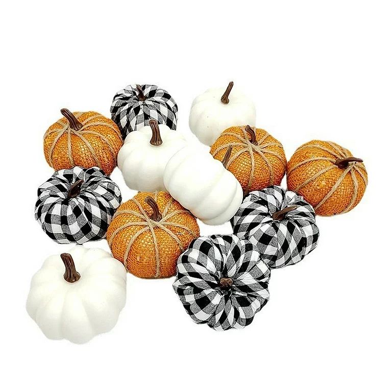 Fabric Pumpkins Decorating Halloween Thanksgiving Fake Pumpkins Decorations Plaid Pumpkins 12Pcs | Walmart (US)