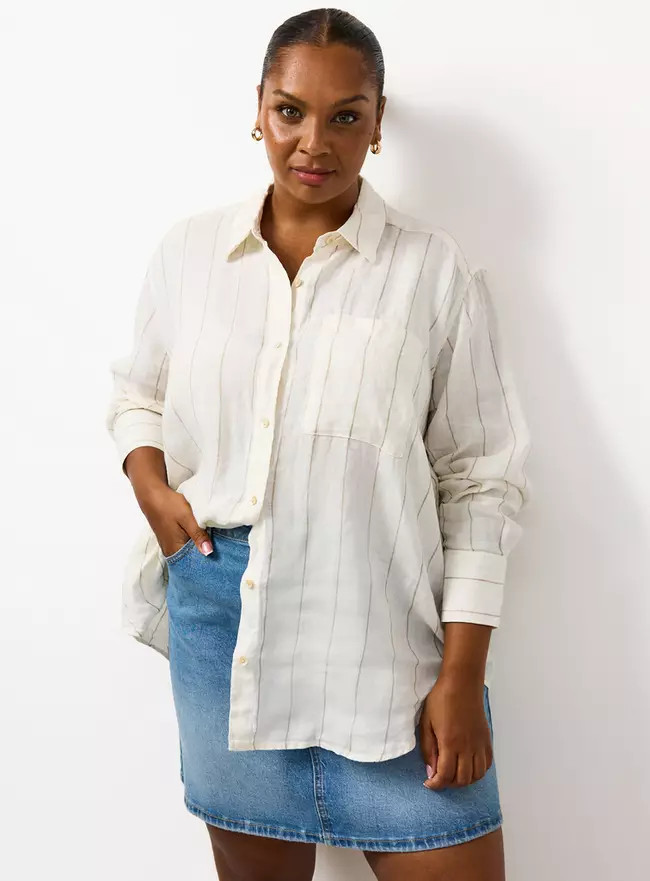 Buy Neutral Stripe Print Pure Linen Long Sleeve Shirt 14 | Shirts | Tu | Tu Clothing