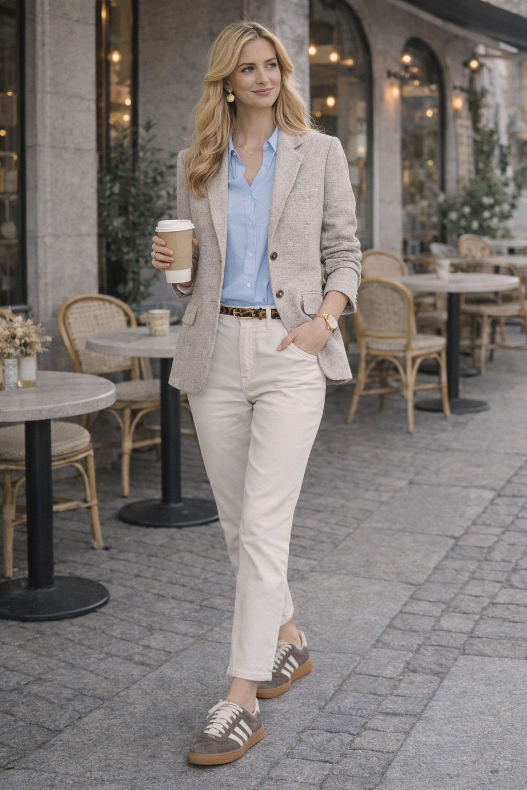 Spring summer outfit in white denim jeans leopard belt blue shirt and adidas sneakers 

#LTKeurope #LTKstyletip #LTKspring