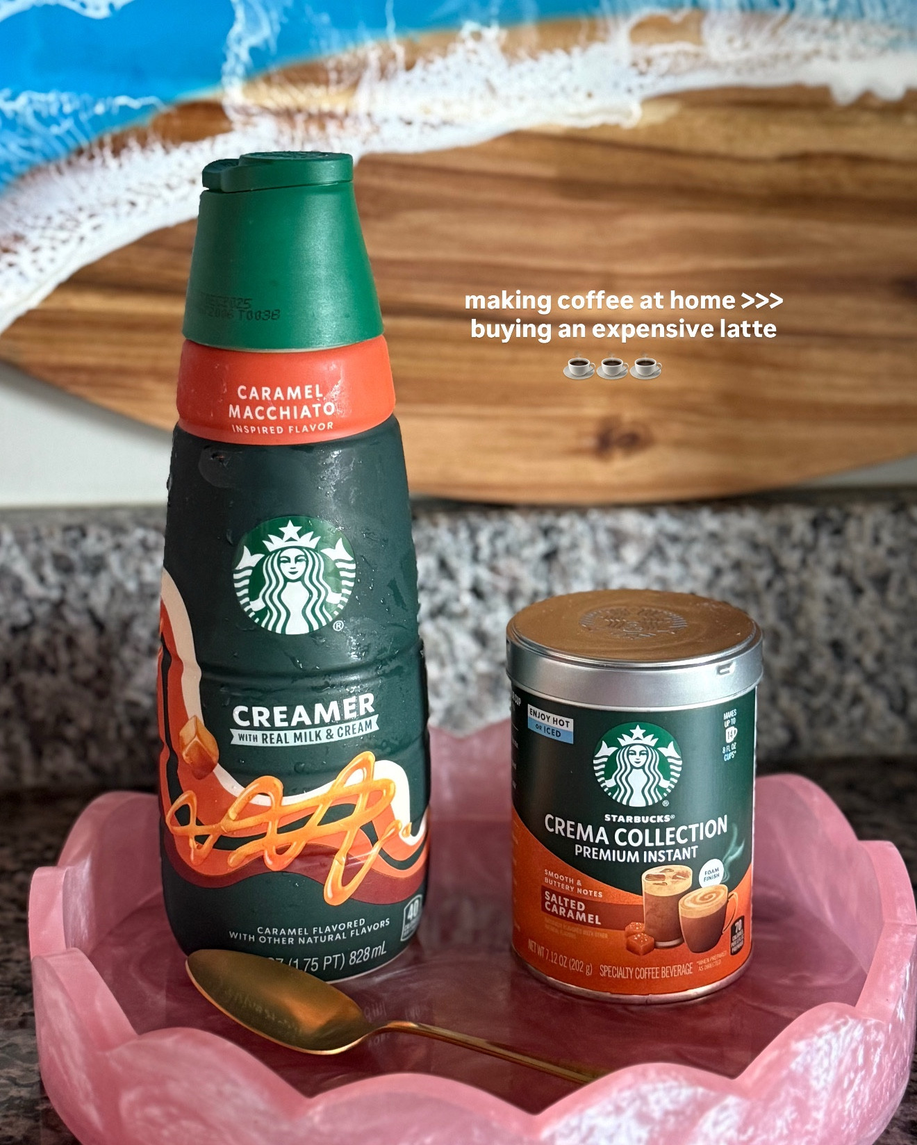 #ad looking for your next coffee fix? this takes under 5 mins to make + it’s SO delicious! 

- 1.5 TBSP of Starbucks Crema Collection Salted Caramel Instant Coffee 
- (for iced coffee) add 4 oz of cold water 
STIR! 
- pour over ice + shake
- add Starbucks Caramel Macchiato creamer (measure with your 🤎) 
- top with cinnamon + STIR
ENJOY the most rich, smooth + effortless iced coffee ☕️

perfect for dorm life as it’s inexpensive + convenient! @target @Starbucks #ad #StarbucksAtHome #CampusLife #targetpartner #target

#LTKHome #LTKSeasonal