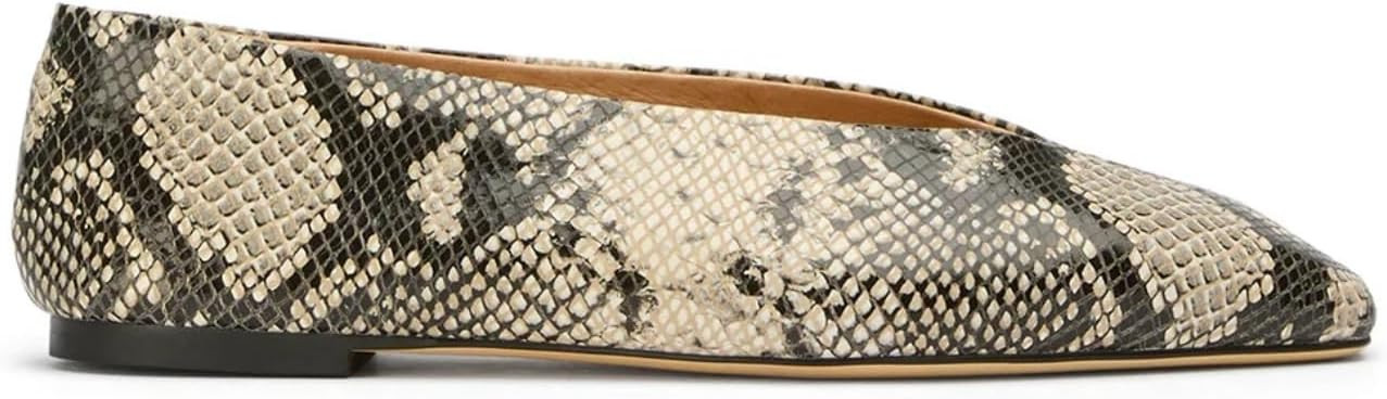 Women’s Leather Ballet Flats with Deep V Cut -Slip On Square Toe Flat Shoes for Women Comfortable Loafers Dress Shoes for Work Travel Casual | Amazon (US)