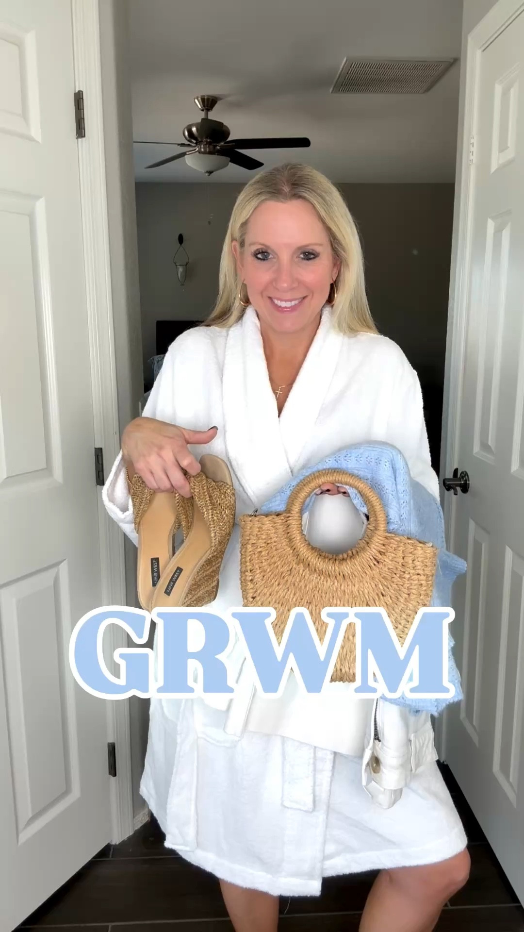 GRWM for a Target Spring Style day!

Wearing a S in this delicate blue sweater, which is a little sheer (wear the right bra or a cami). Wearing a 4 in white wide leg jeans & 7 in raffia wedges. All pieces run TTS!