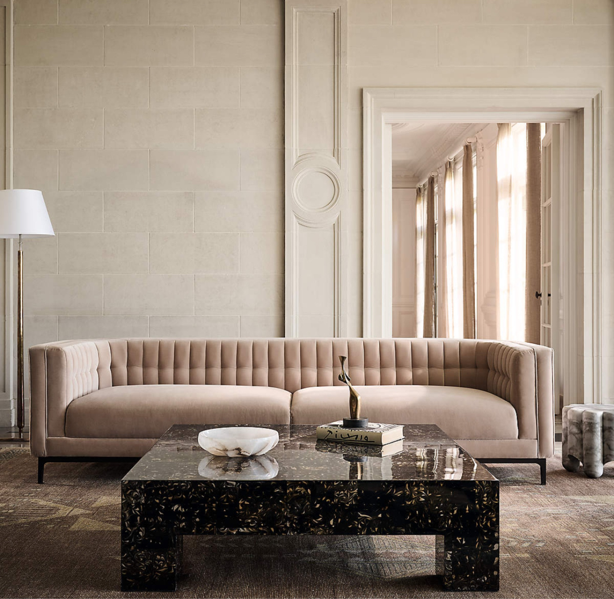 1. Ambroise 104" Light Taupe Velvet Sofa

2. Scatola 48" Square Brown Tiled Resin Coffee Table

#LTKStyleTip #LTKHome