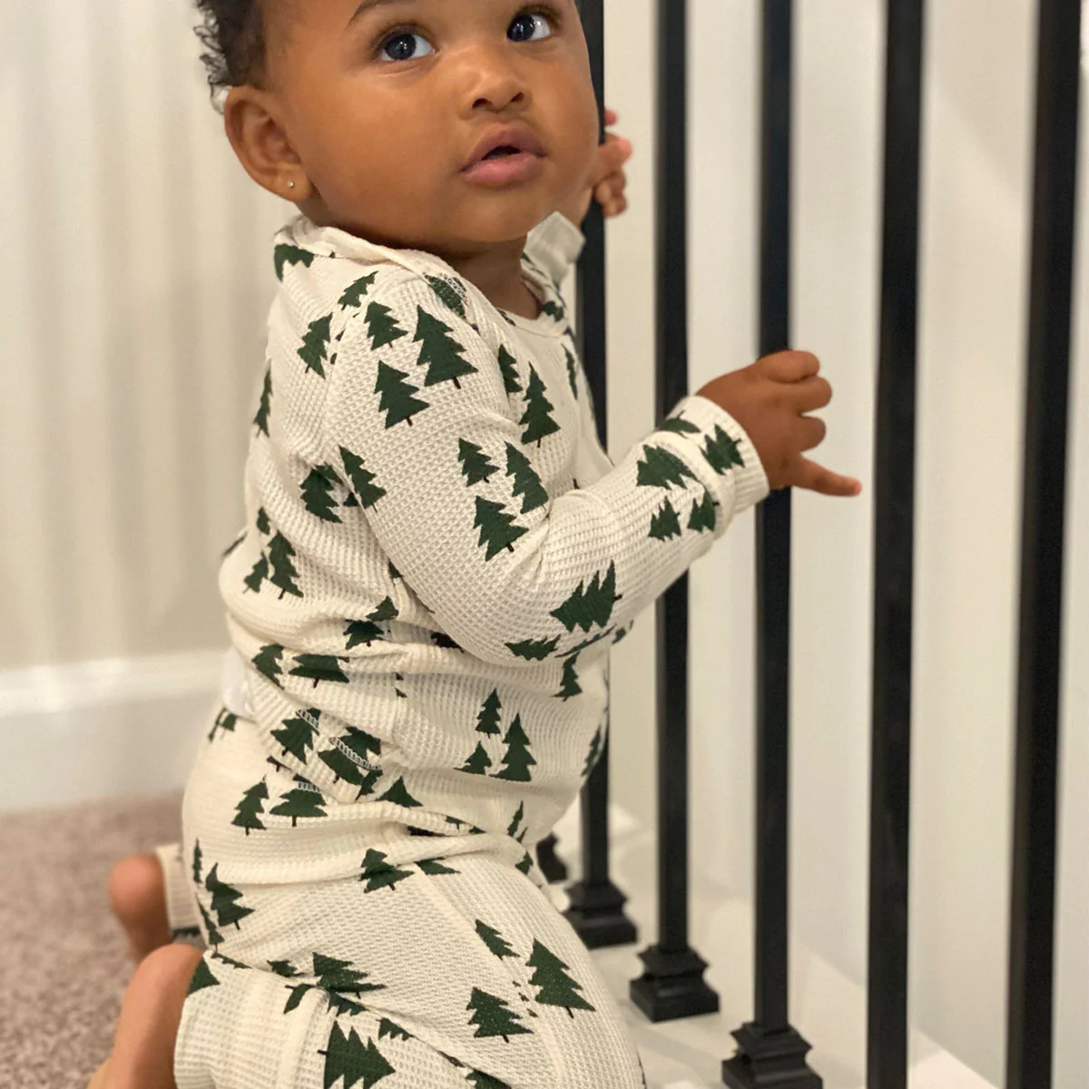 Organic Waffle 2-Piece Set, Forest Green Trees | SpearmintLOVE