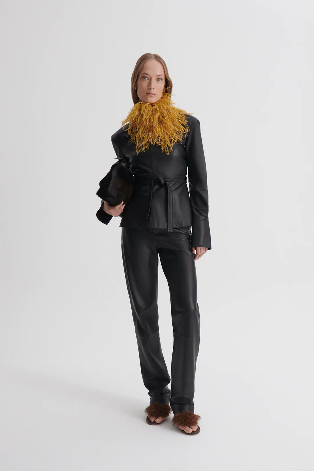 LEATHER FUNNEL NECK TOP - NOIR - Scanlan Theodore | Scanlan Theodore AU