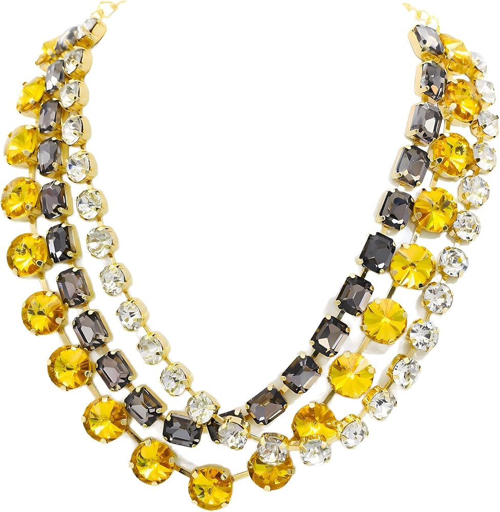 Chunky Layered Crystal Rhinestone Choker Collar Necklace for Women Sparkly Colored Neck Chain Sta... | Amazon (US)