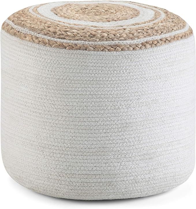 SIMPLIHOME Serena Round Pouf, Footstool, Upholstered in Natural Cotton with Hand Braided Jute, fo... | Amazon (US)