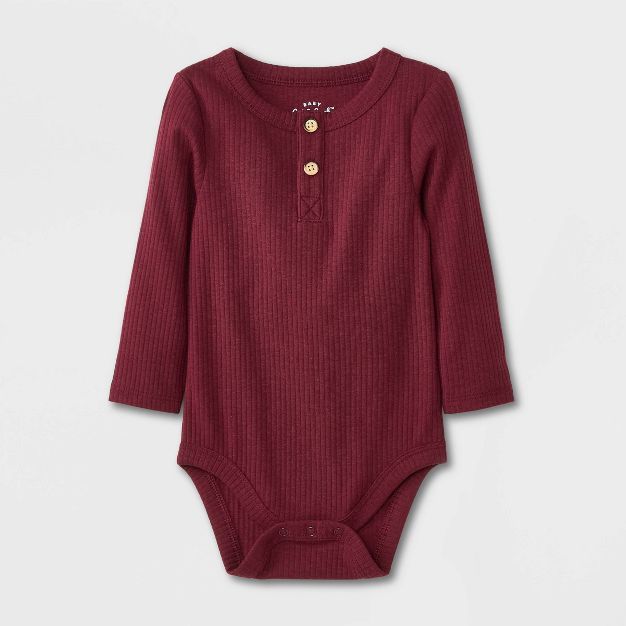 Baby Boys' Rib Henley Long Sleeve Bodysuit - Cat & Jack™ Burgundy | Target
