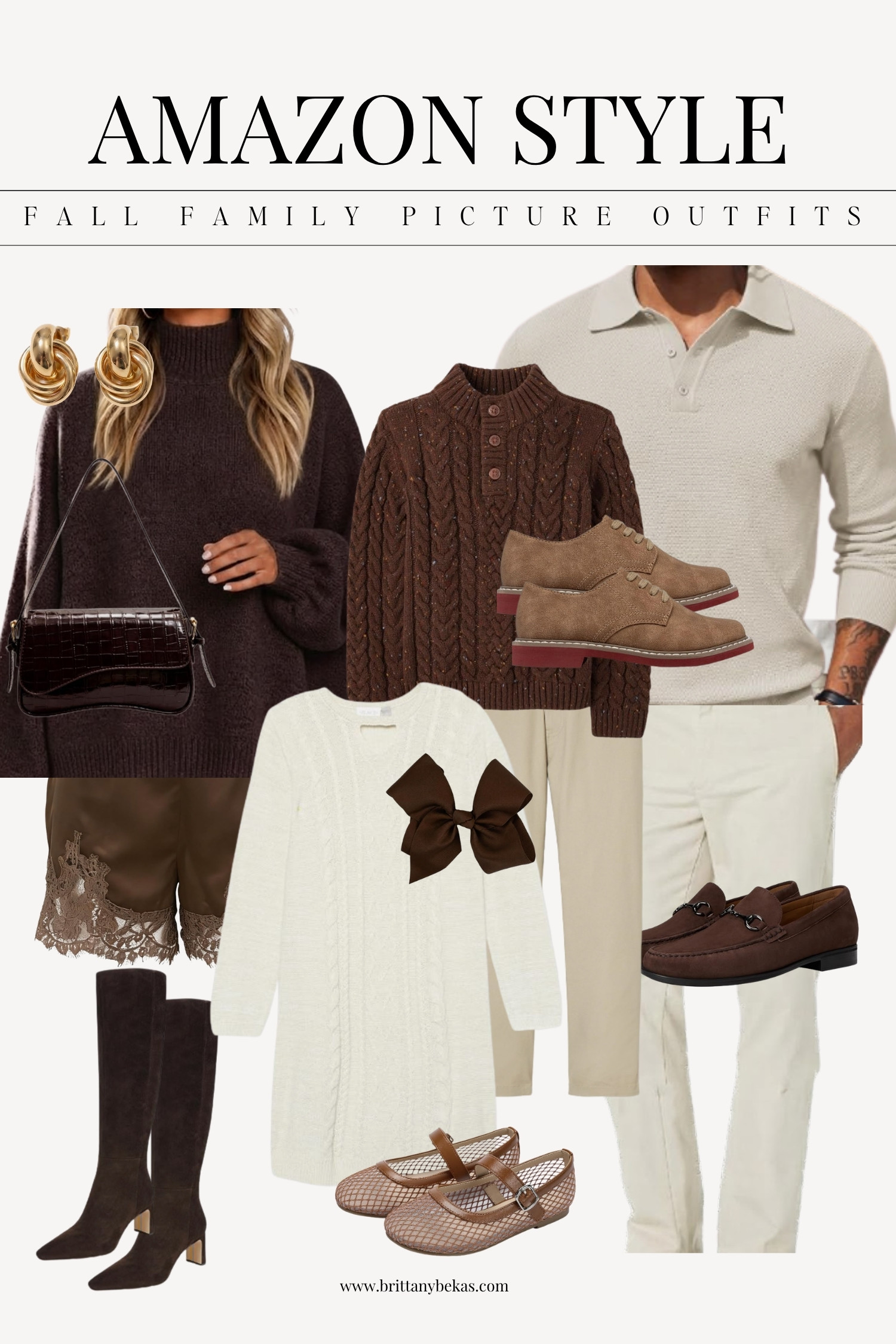 Fall family photo outfit ideas from Amazon 🤎 

This chocolate brown, olive green, cream and neutral color palette is such a good option for fall family pictures, especially for outdoor, field, mountain, or city sessions. I love using one richer color like chocolate brown for mom, then balancing it with cream, tan, olive and soft neutrals for dad and the kids.
This Amazon family photo outfit includes a chocolate brown jumpsuit for mom, cream knit polo for dad, olive gingham baby outfit, neutral boys button-down and brown shorts. Coordinated without everyone matching.

Amazon fashion finds for fall family photos, family picture outfit inspiration, neutral fall family outfits, brown family photo outfits, olive green family picture outfits, fall photo outfit ideas for mom, dad, boys and baby. 

 #AmazonStyle #AmazonFashion #FallFamilyPhotoOutfits #FamilyPictureOutfits #FallFamilyPictures #FamilyPhotoOutfitIdeas #NeutralFamilyOutfits #BrownFamilyPhotoOutfits #OliveGreenOutfits #WhatToWearForFamilyPhotos #LTKKids #LTKMens