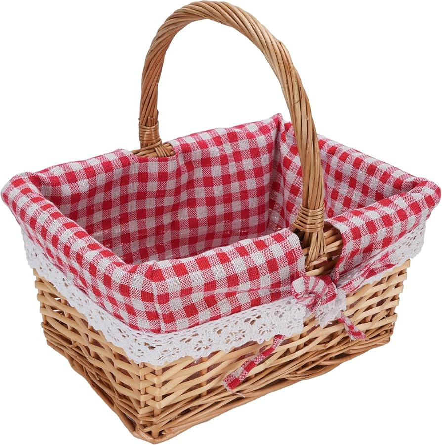 Generic Square Wicker Picnic Basket,Garden Basket,Small Picnic Basket with Lid Removable Liner Ha... | Amazon (US)