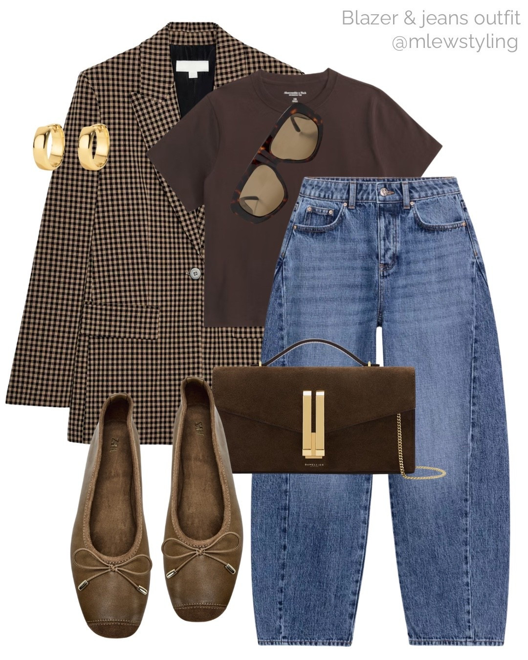 Blazer & jeans outfit 🤎

Tags: new-in Zara blazer, Abercrombie chocolate brown t-shirt, barrel leg jeans, ballet flats, suede DeMellier handbag, attico shield sunglasses, gold hoop earrings, neutral aesthetic, capsule wardrobe, casual workwear, office outfit 

#LTKgrwm #LTKootd #LTKWorkwear
