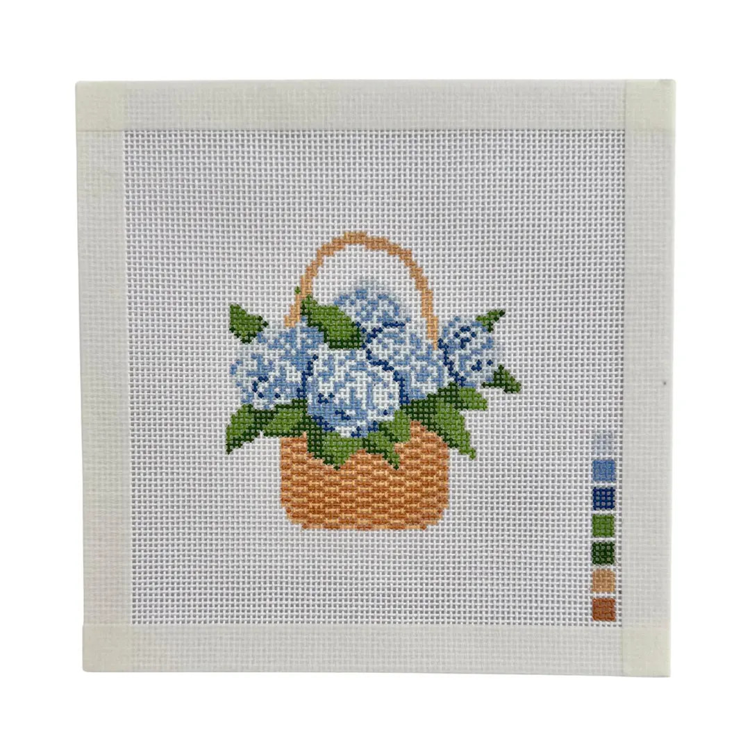 Handpainted Hydrangea Needlepoint Canvas | Blue Floral Basket Needlepoint | Flower Needlepoint De... | Etsy (US)