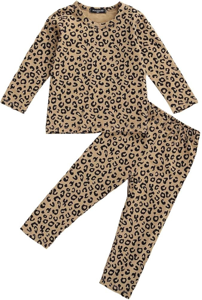 AmbabeOnline Kids Leopard Pajamas Long Sleeve Tops+Pants Toddler Baby Girl Boy 2Pcs Sleepwear Cot... | Amazon (US)