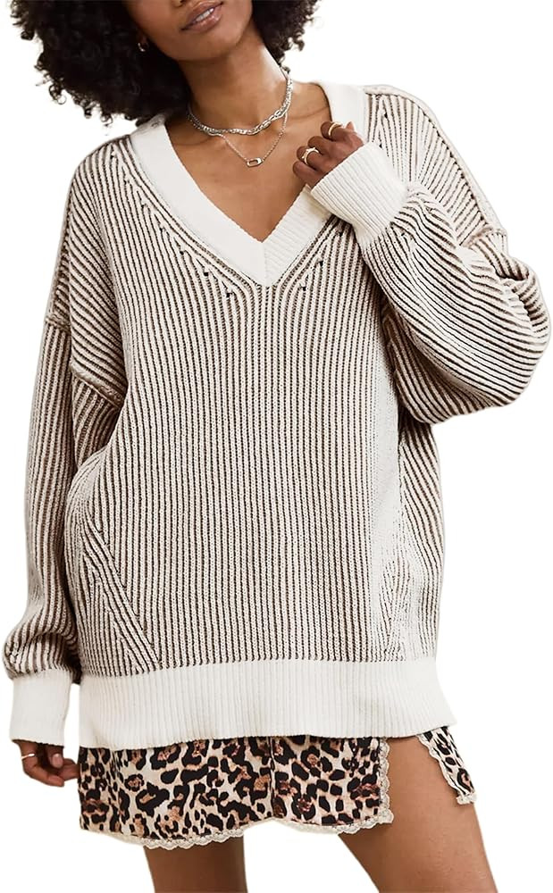 Women's Chenille Sweater Oversized Striped Long Sleeve Casual Pullover Sweater Tops | Amazon (US)