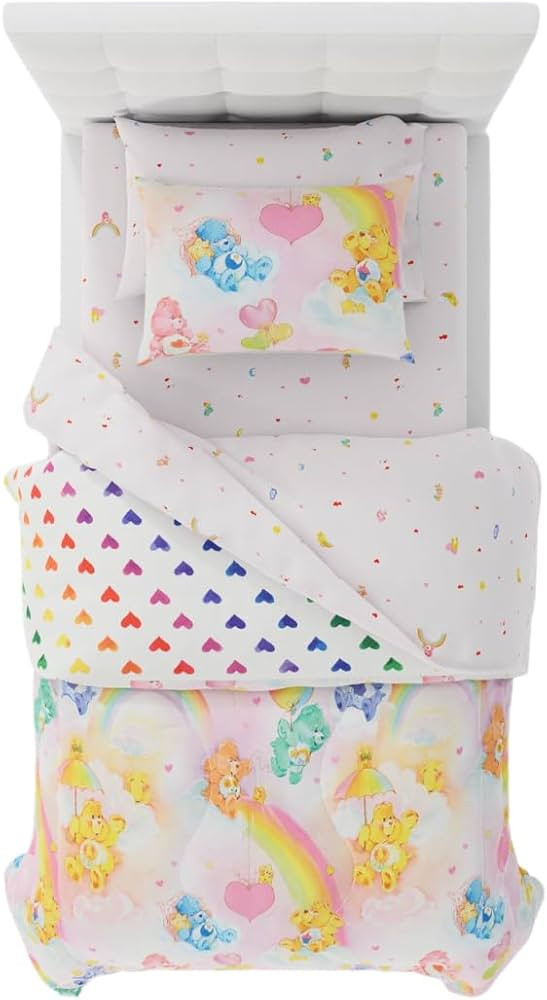 Franco Care Bears Classic Retro Rainbow Bedding 5 Piece Super Soft Comforter and Sheet Set with S... | Amazon (US)