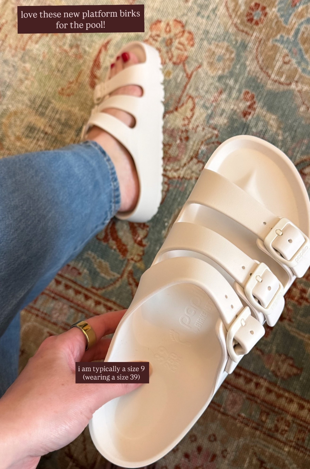 my go to summer slides! waterproof, comfy and a little platform! (i am a size 9 in shoes and got a 39.) pool slides, summer sandals 

#LTKOver40 #LTKSwim #LTKSeasonal